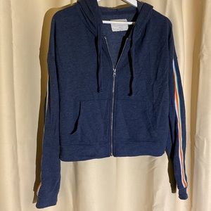 Grey Heather Zip Up Hoodie with Rainbow Sleeves